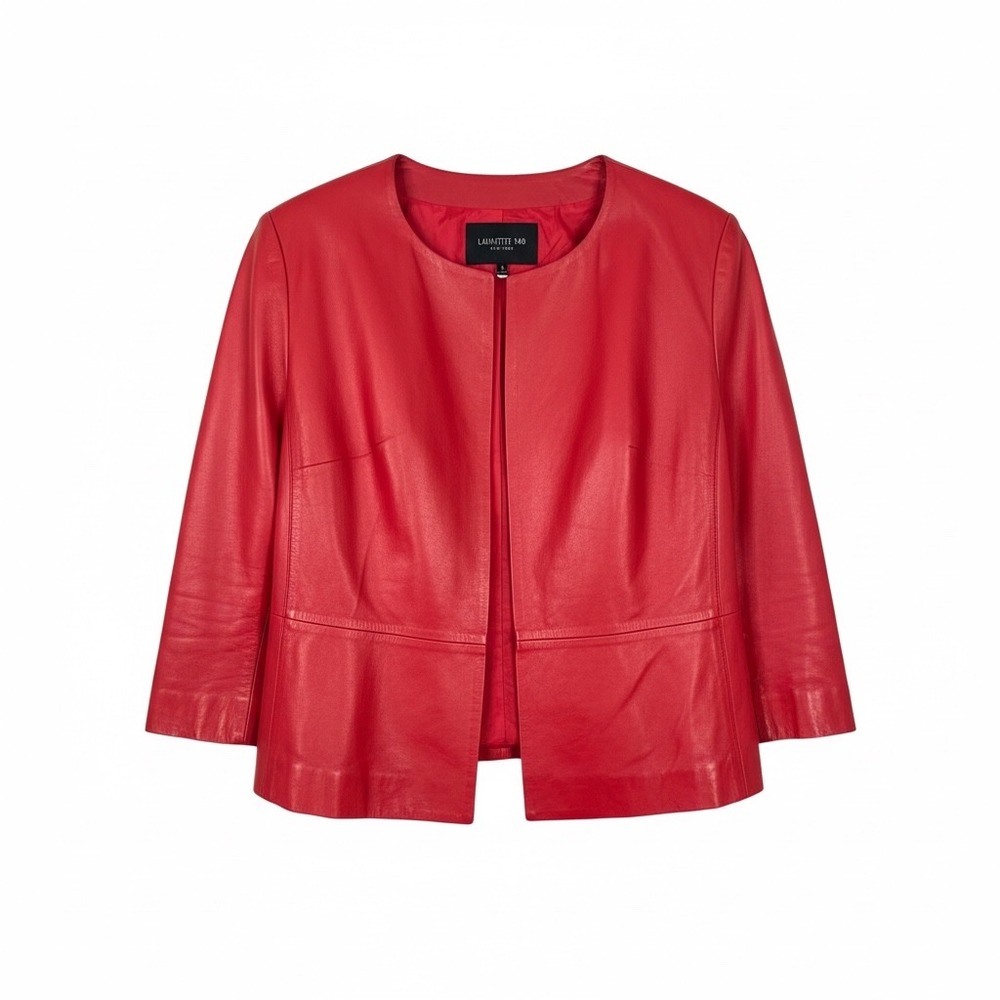 Lafayette 148 New York Red Leather Open Front Jacket Small